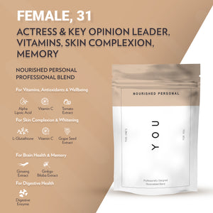 Case Study 35: Female, 31 - Actress & Key Opinion Leader, Vitamins, Skin Complexion, Memory